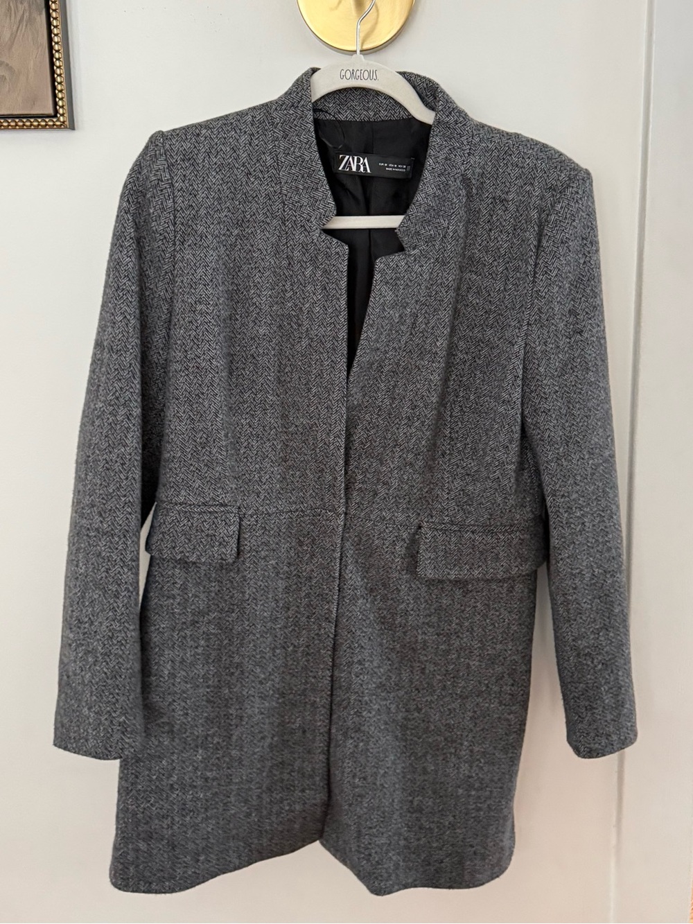 Zara Gray Herringbone Blazer coat